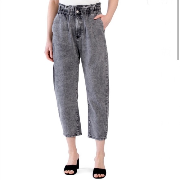 Zara Super High Rise Paperbag Waist Mom Boyfriend Engineering Crop Jeans Size 0 - Picture 2 of 13